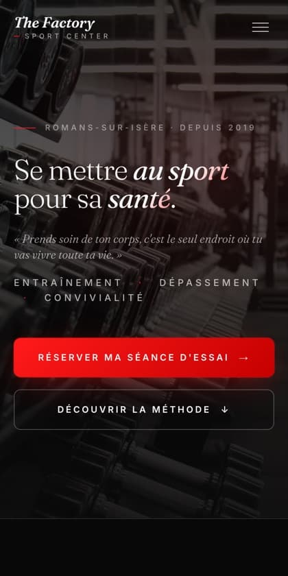 The Factory Sport Center — vue mobile