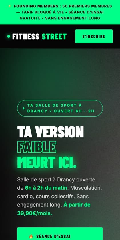 Fitness Street — vue mobile